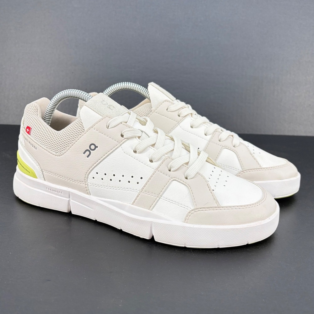 On Running The Roger Clubhouse White Sand Lime Green Tennis Sneakers Size 9.5